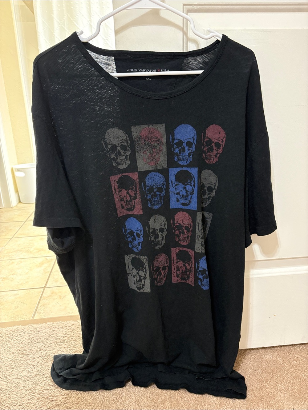 John Varvatos Black Short-Sleeve Skull Grid Graphic Tee